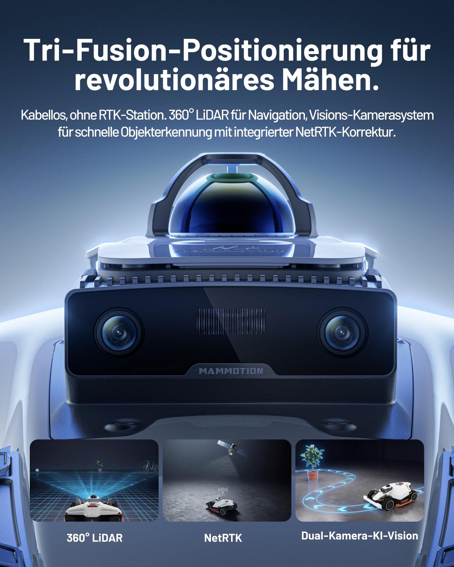 MAMMOTION LUBA 3 AWD Mähroboter 3000 m² inkl. Garage – Ohne Begrenzungskabel, LiDAR+NetRTK, 80% Steigung