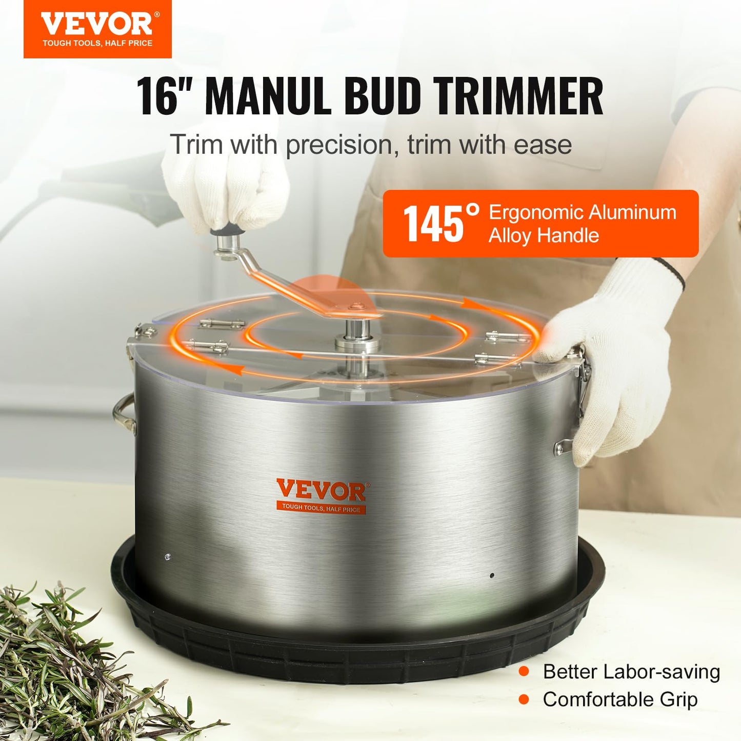 VEVOR 16" Knospentrimmer – manuelle Erntemaschine mit 2 Gittern – für nasse & trockene Pflanzen – Bowl Tumble Cutter