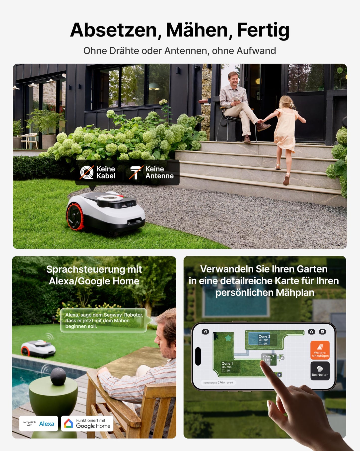 Navimow i208 Mähroboter 800 m² inkl. Garage M – Ohne Begrenzungskabel, LiDAR+Vision, 45% Steigung