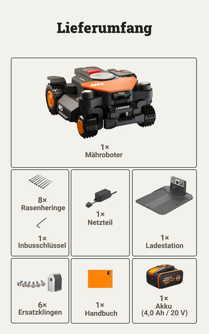 WORX Landroid Vision Cloud WR341E 4WD Mähroboter 1000 m² – Ohne Begrenzungskabel, RTK, 84% Steigung
