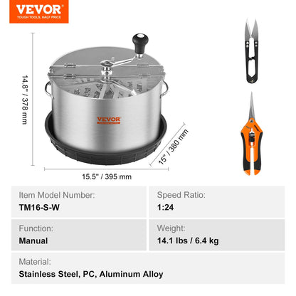 VEVOR 16" Knospentrimmer – manuelle Erntemaschine mit 2 Gittern – für nasse & trockene Pflanzen – Bowl Tumble Cutter