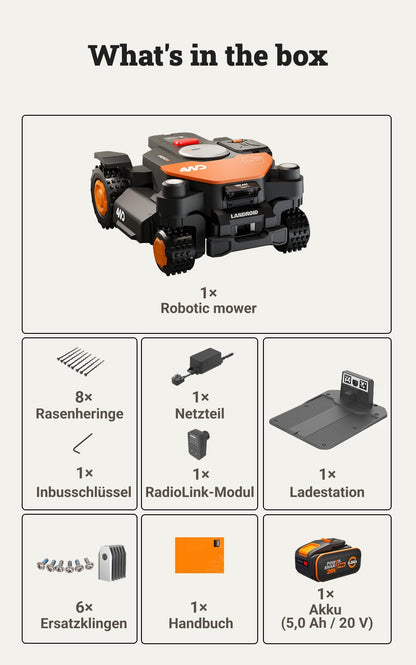 WORX Landroid Vision Cloud WR342E 4WD Mähroboter 2000 m² – Ohne Begrenzungskabel, RTK, 84% Steigung