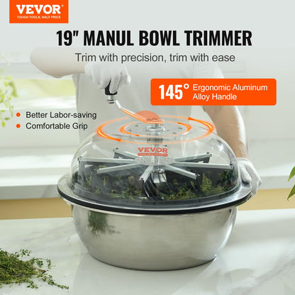 VEVOR 19" Blattschüssel-Trimmer – manuelle Erntemaschine mit Netz & 3 Edelstahlklingen – für nasse & trockene Pflanzen Grow