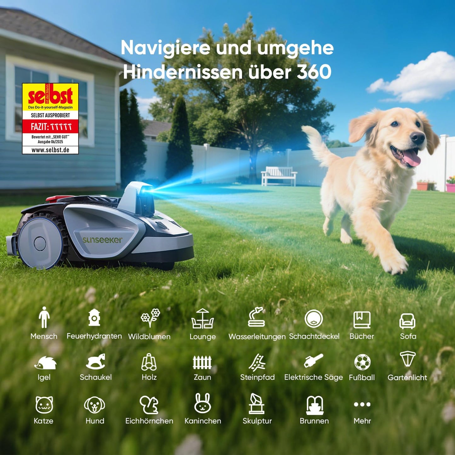 Sunseeker V3 Plus Mähroboter 1000 m² Silbergrau – Ohne Begrenzungskabel, Vision AI, 42% Steigung