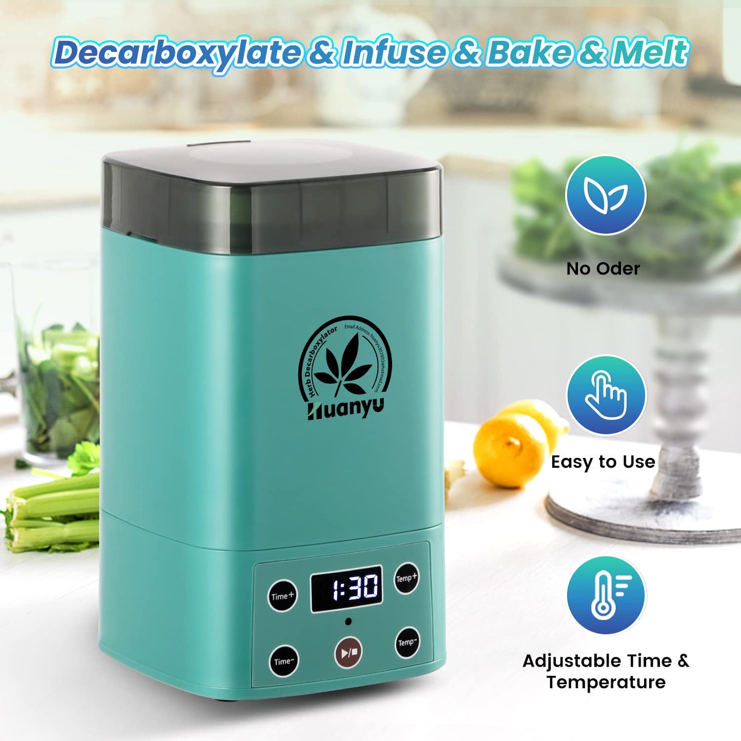 Huanyu Decarboxylator, aus PP, PC, Aluminium, Silikon, für Kräuter, Kräuteröl, Infusionsmaschine, Butteröl-Ei