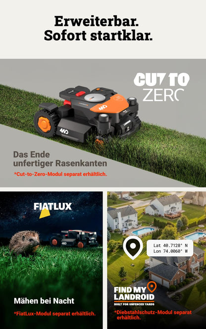 WORX Landroid Vision Cloud WR342E 4WD Mähroboter 2000 m² – Ohne Begrenzungskabel, RTK, 84% Steigung