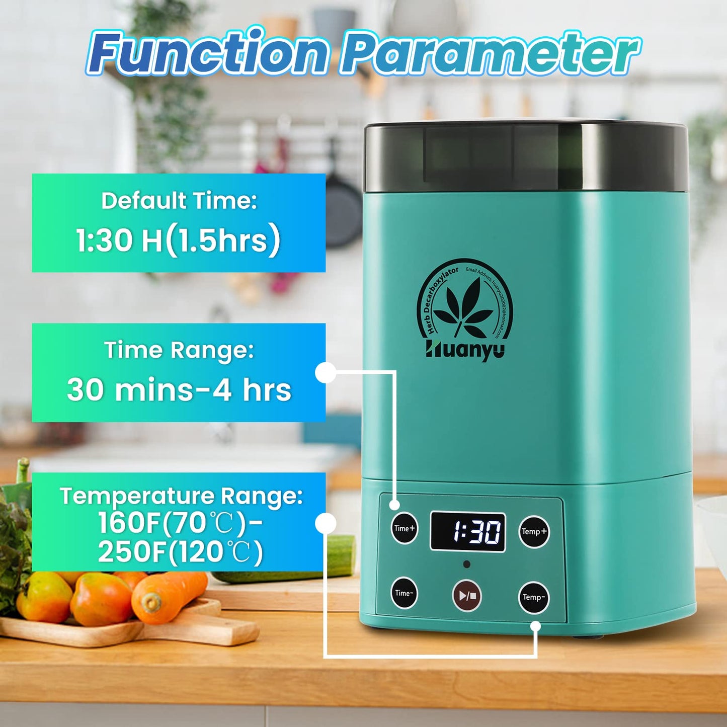 Huanyu Decarboxylator, aus PP, PC, Aluminium, Silikon, für Kräuter, Kräuteröl, Infusionsmaschine, Butteröl-Ei