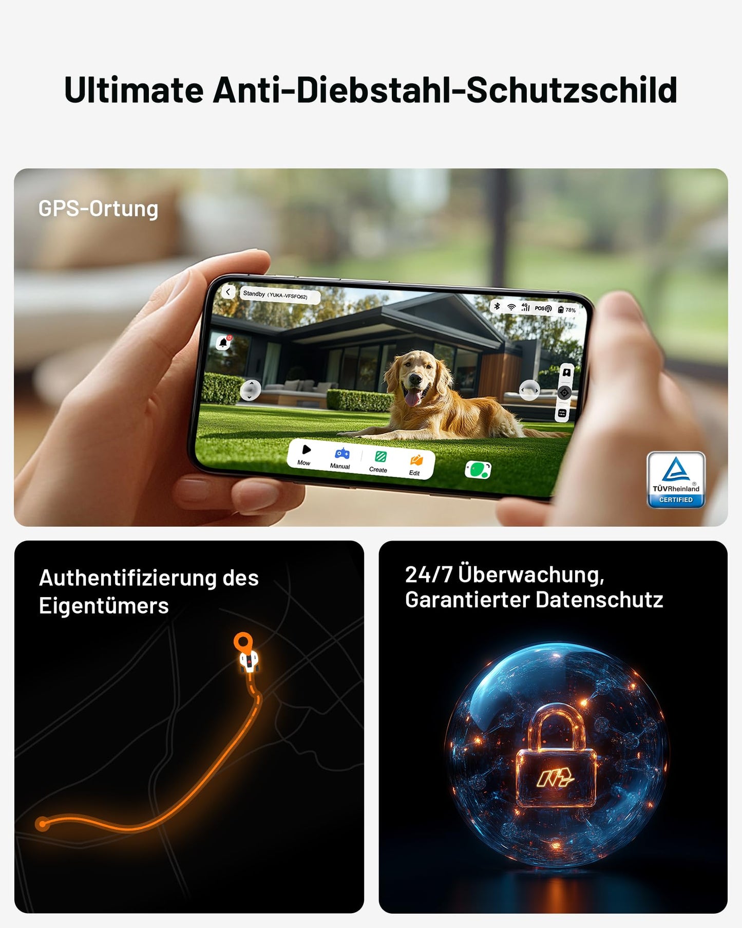 MAMMOTION YUKA 2000 Mähroboter 2400 m² – Ohne Begrenzungskabel, NetRTK+Vision, 50% Steigung