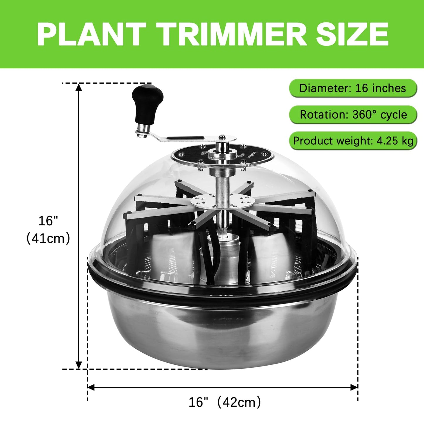 Aygrochy 16 Zoll Blattschüssel-Trimmer – scharfer Pflanzentrimmer mit Zahnrädern – für Knospen & Blumen – Silber, 42 cm