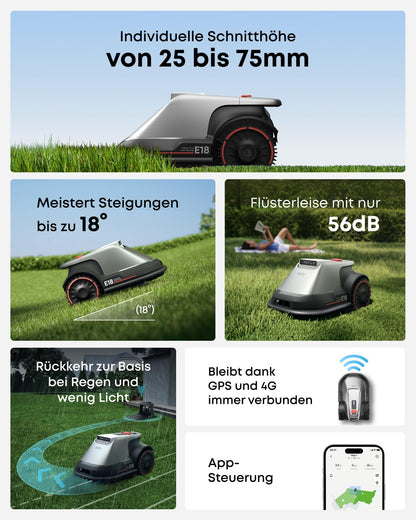 eufy E18 Mähroboter 1200 m² – Ohne Begrenzungskabel, TrueVision, Präzisionsrandschnitt
