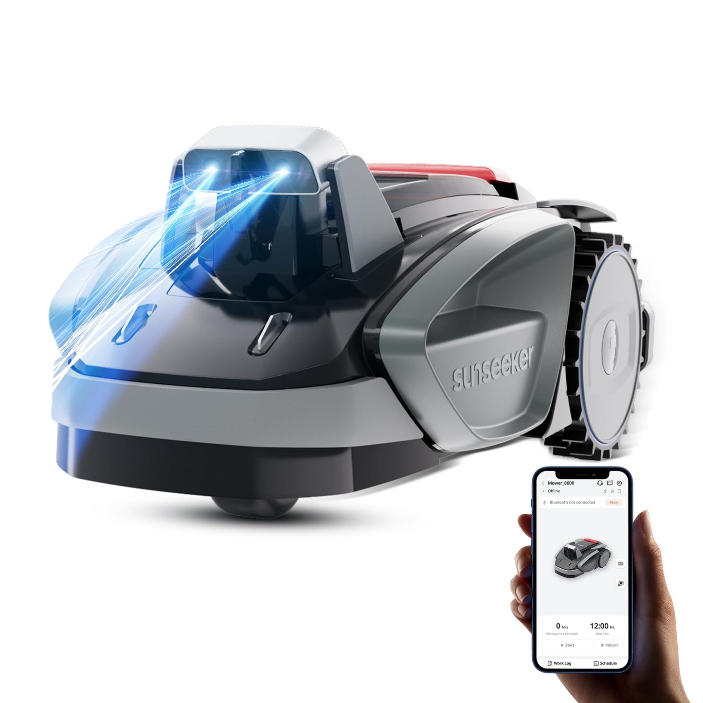 Sunseeker V3 Plus Mähroboter 1000 m² Silbergrau – Ohne Begrenzungskabel, Vision AI, 42% Steigung