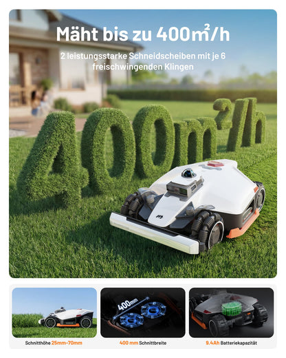 MAMMOTION LUBA 3 AWD Mähroboter 1500 m² – Ohne Begrenzungskabel, LiDAR+Kamera, 80% Steigung