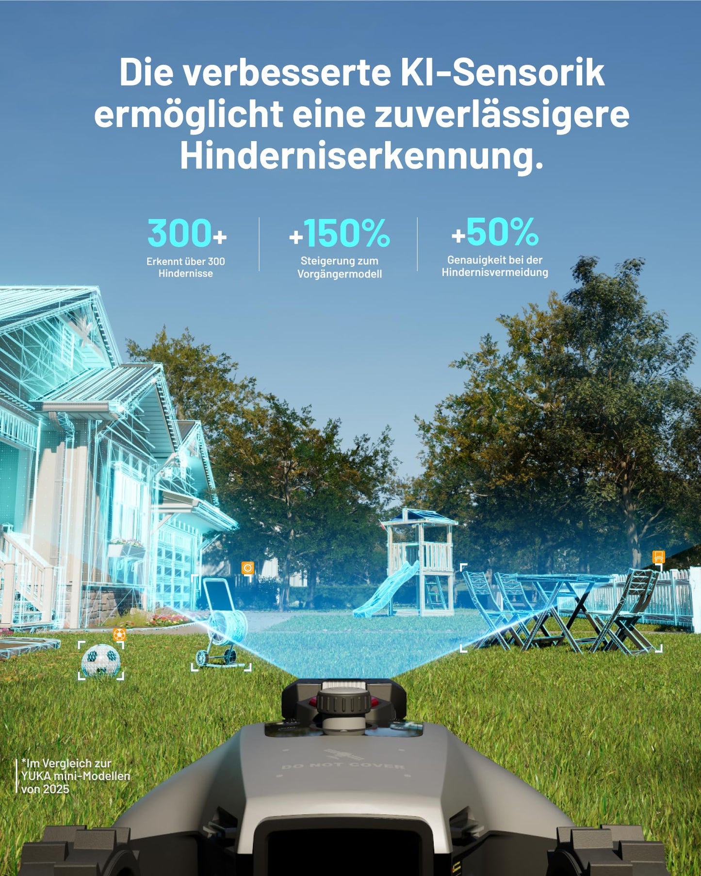 MAMMOTION YUKA mini 2 Mähroboter 500 m² – Ohne Begrenzungskabel, 3-Kamera-Vision, 4G