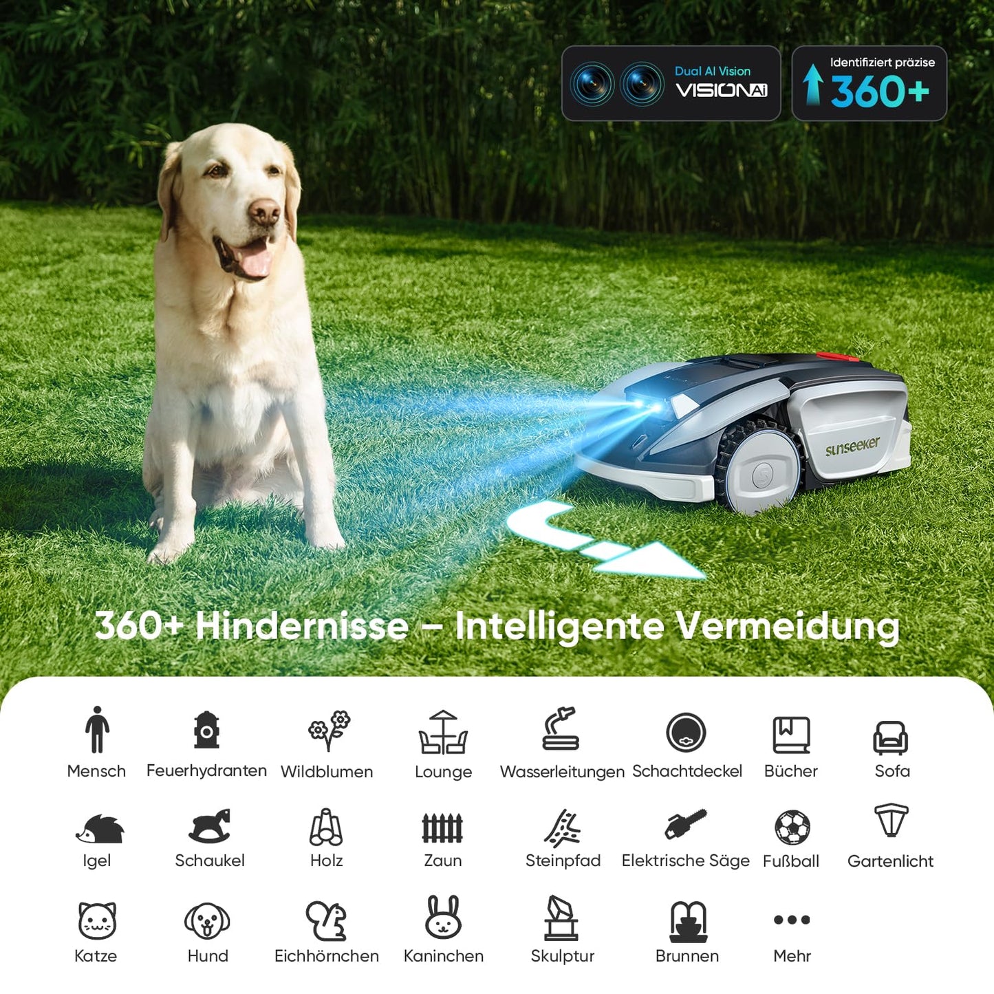 Sunseeker S5 AWD Mähroboter 1600m² – Ohne Begrenzungskabel, RTK+Vision, 60% Steigung, App