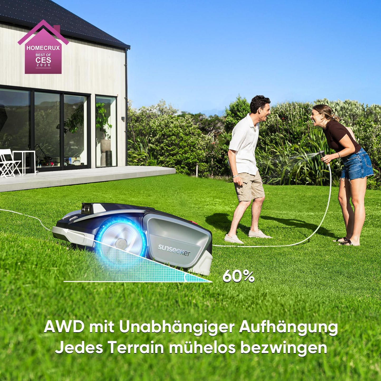 Sunseeker S5 AWD Mähroboter 1600m² – Ohne Begrenzungskabel, RTK+Vision, 60% Steigung, App