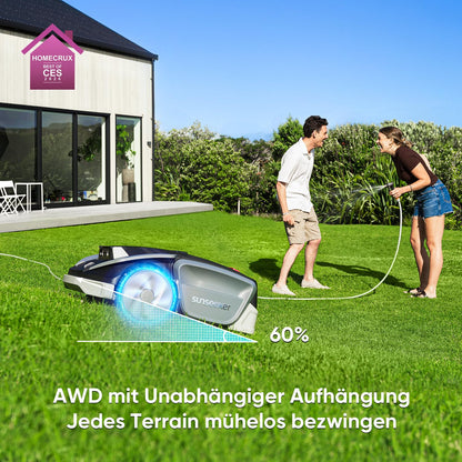 Sunseeker S5 AWD Mähroboter 1600m² – Ohne Begrenzungskabel, RTK+Vision, 60% Steigung, App