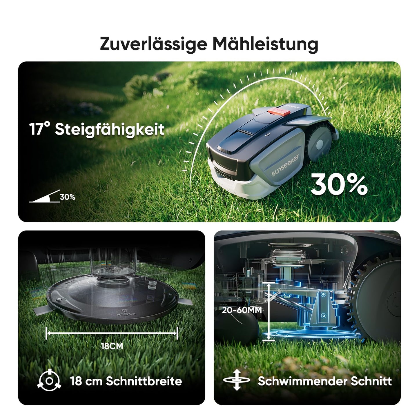 Sunseeker S3 Mähroboter 800 m² – Ohne Begrenzungskabel, RTK+Vision, App