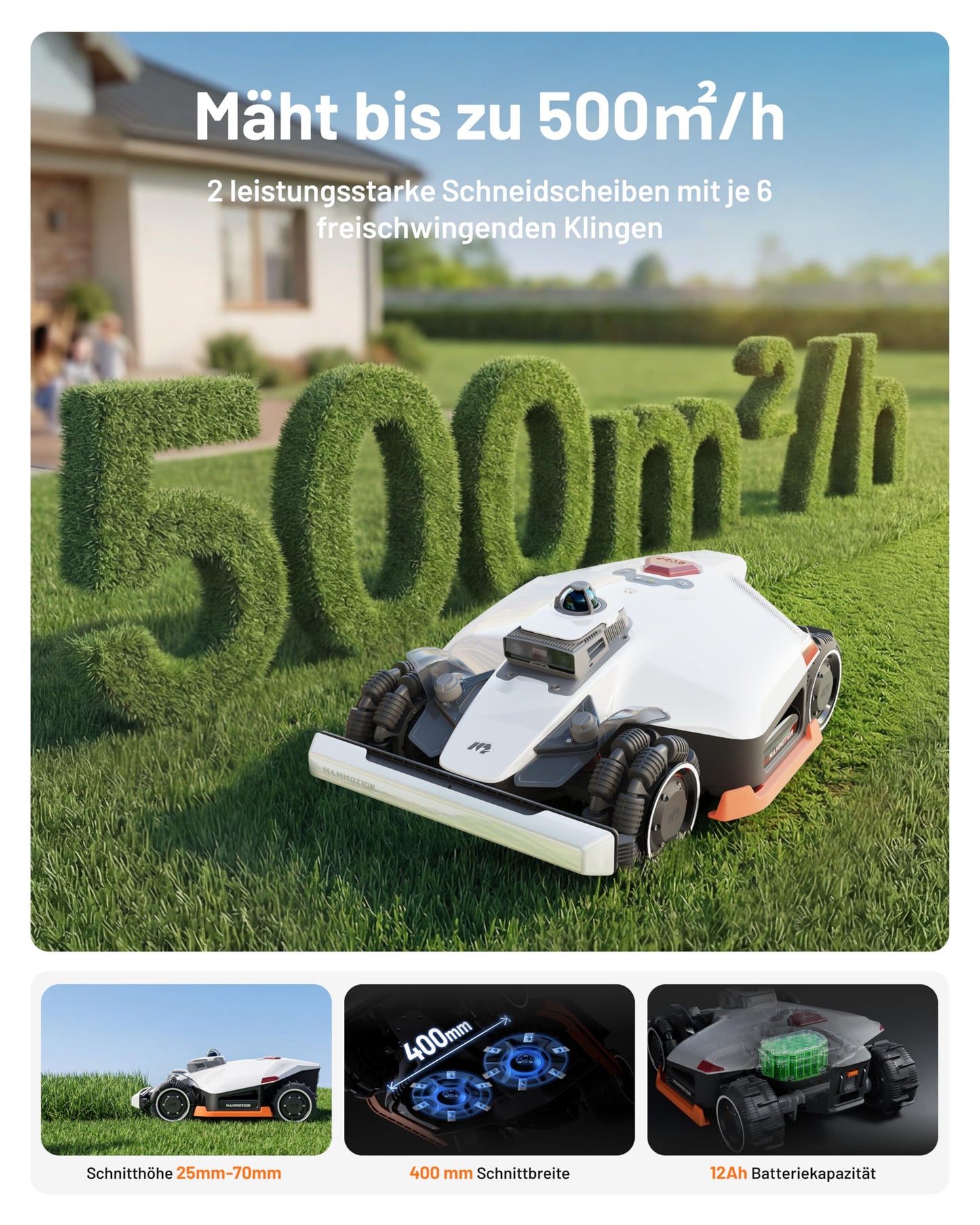 MAMMOTION LUBA 3 AWD Mähroboter 3000 m² – Ohne Begrenzungskabel, LiDAR+NetRTK, 80% Steigung