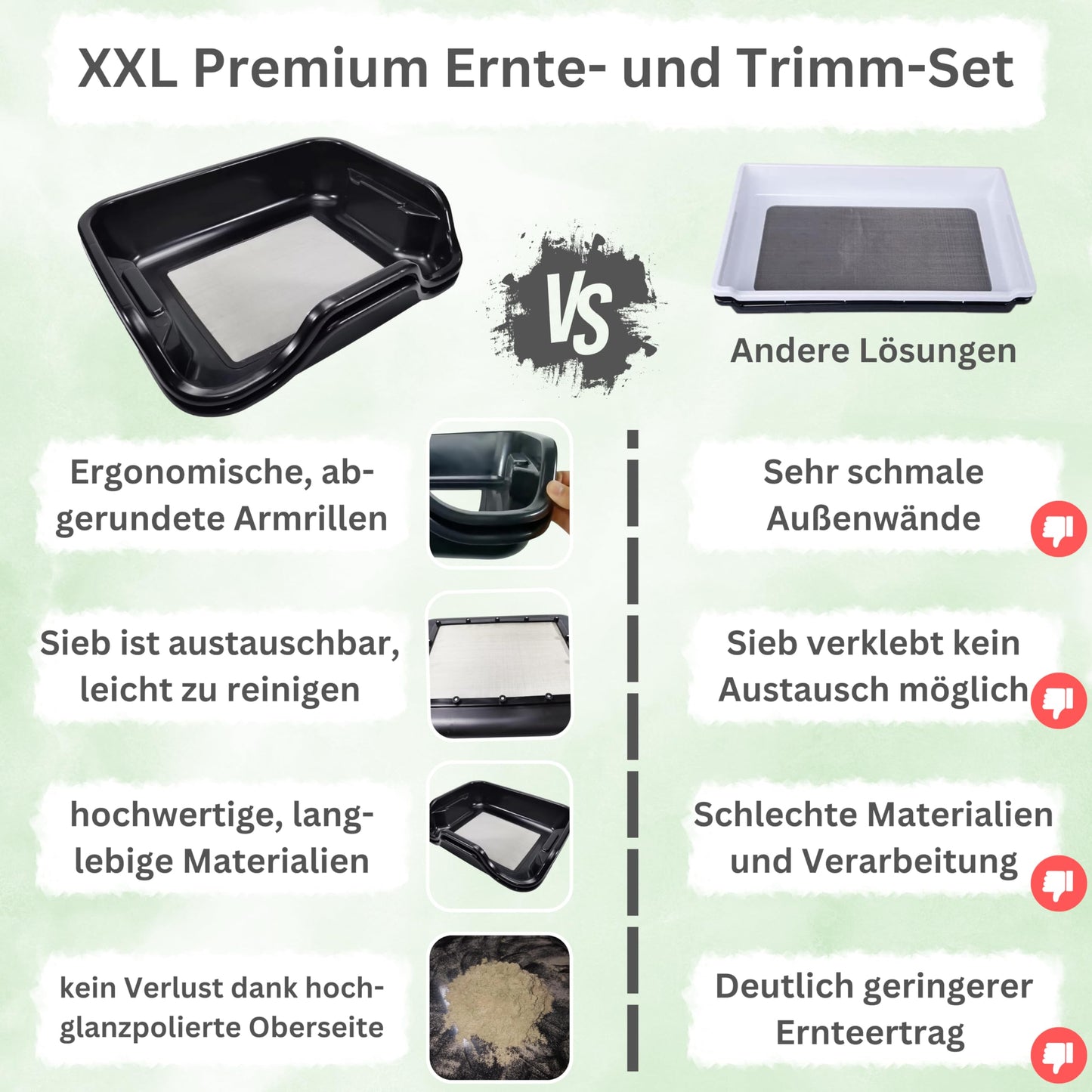 TINY FARM Trim Bin Set – mit Pollensieb, Trimmscheren & Netz – ergonomisches Trimming Tray & Dry Sift Sieb für Ernte & Grow