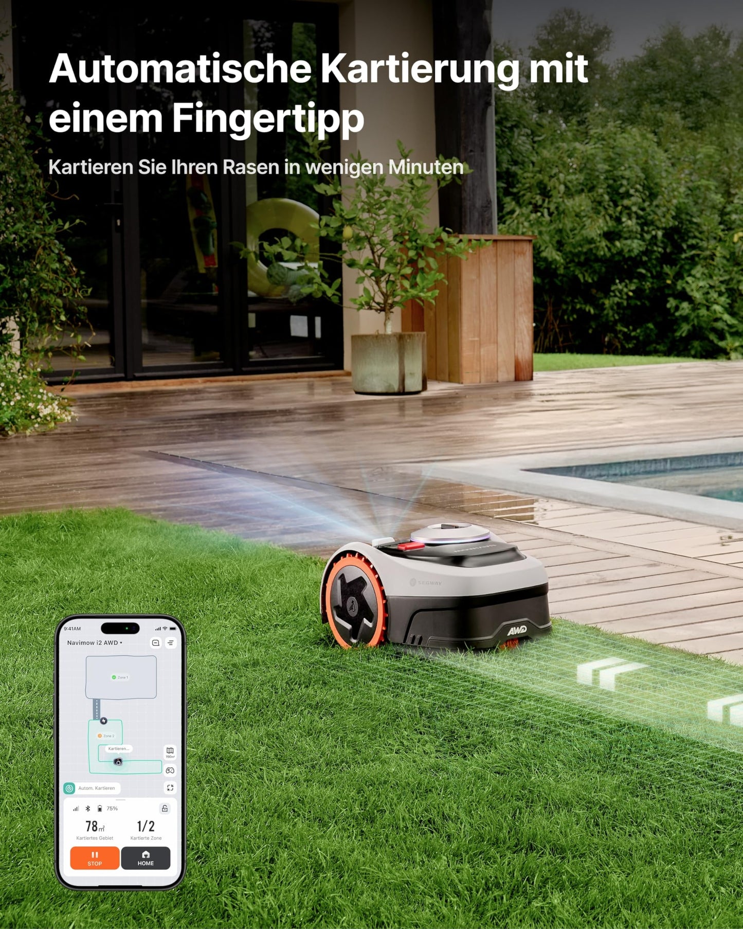 Navimow i208 AWD Mähroboter 800 m² – Ohne Begrenzungskabel, NRTK+Vision, 45% Steigung