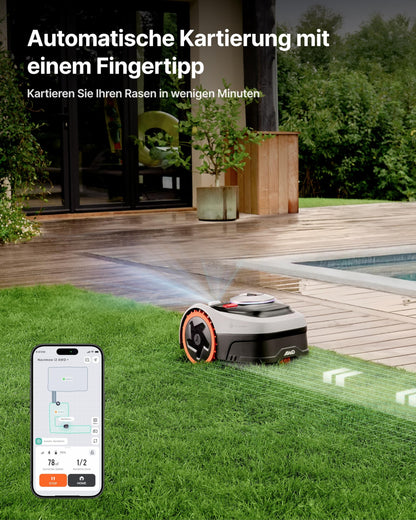 Navimow i208 AWD Mähroboter 800 m² inkl. Garage S – Ohne Begrenzungskabel, NRTK+Vision, 45% Steigung