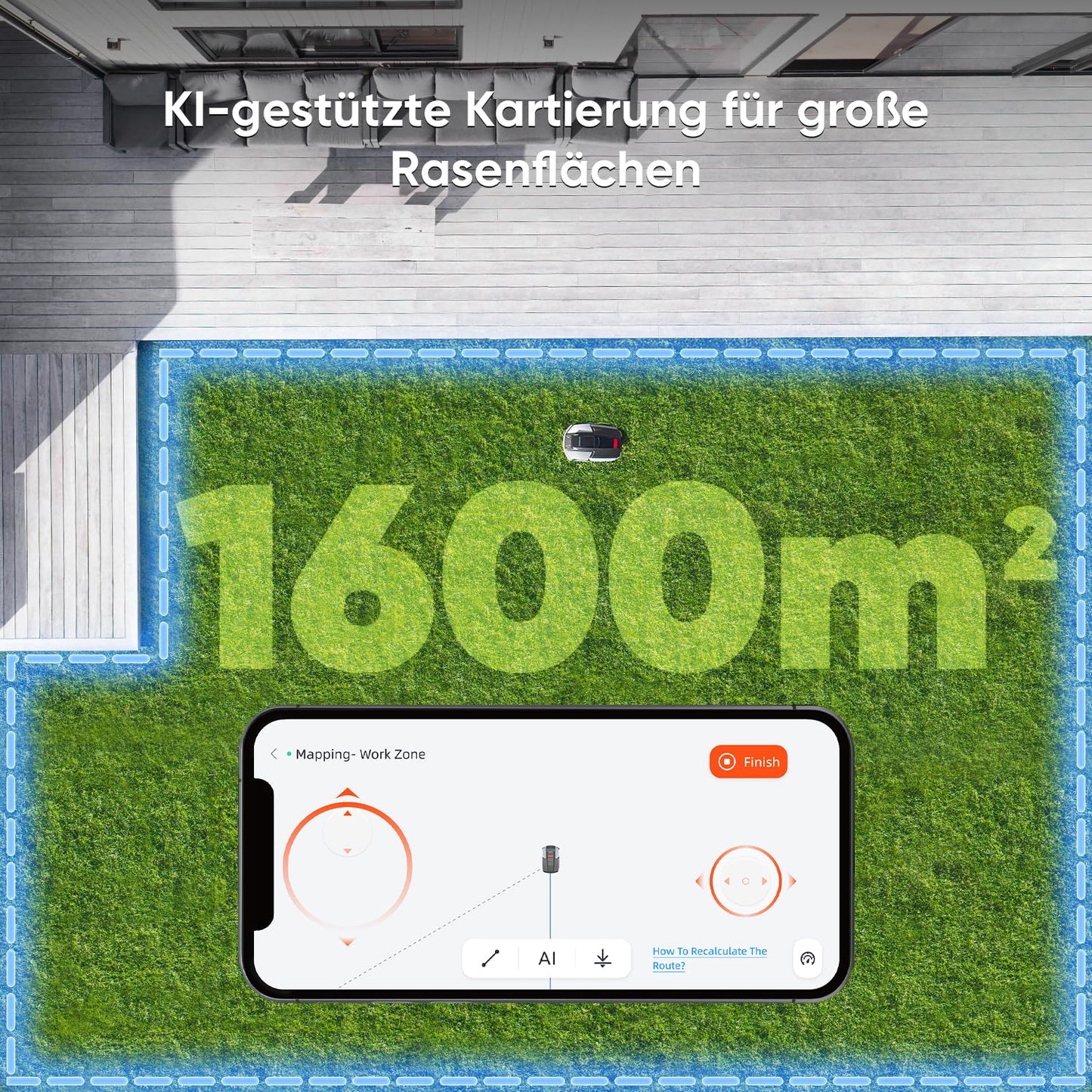 Sunseeker S5 AWD Mähroboter 1600m² – Ohne Begrenzungskabel, RTK+Vision, 60% Steigung, App