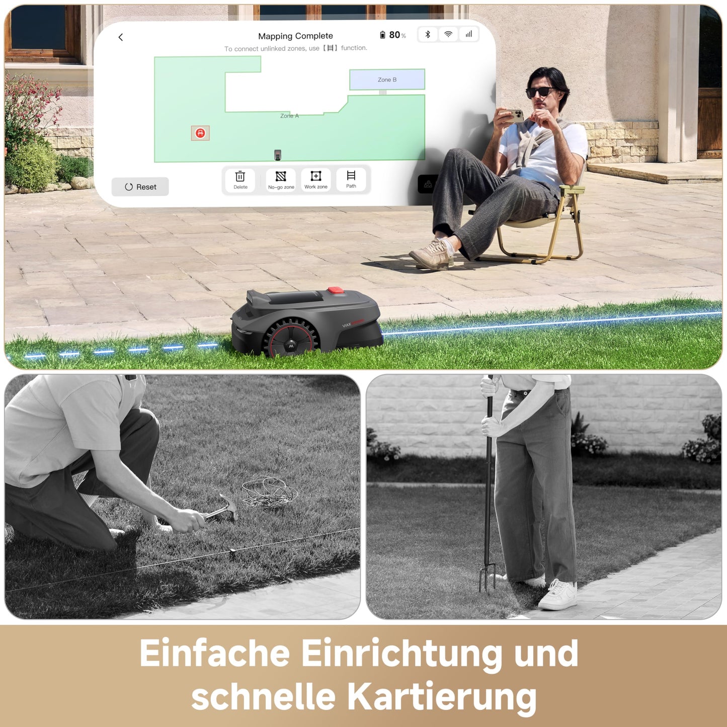 MOVA ViAX 250 Mähroboter 250 m² – Ohne Begrenzungskabel, Dual-Vision, Kantenschnitt