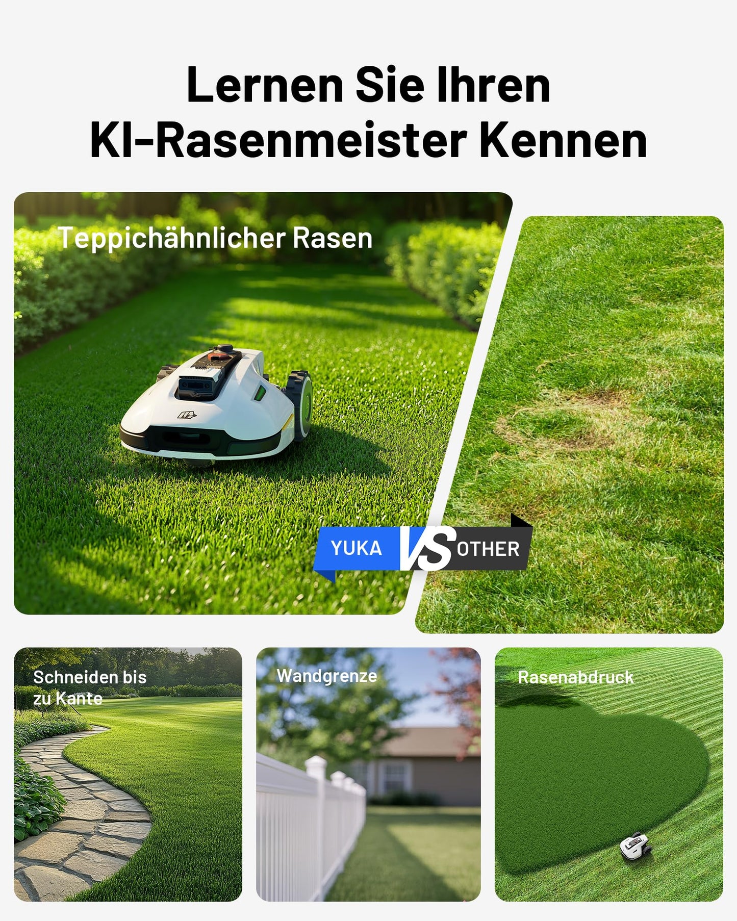 MAMMOTION YUKA 2000 Mähroboter 2400 m² – Ohne Begrenzungskabel, NetRTK+Vision, 50% Steigung