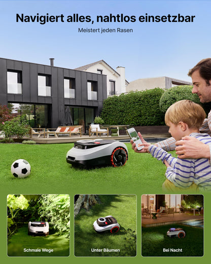 Navimow i208 Mähroboter 800 m² inkl. Garage M – Ohne Begrenzungskabel, LiDAR+Vision, 45% Steigung
