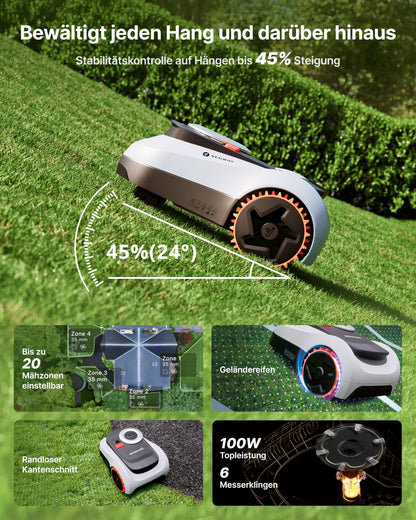 Navimow i208 Mähroboter 800 m² inkl. Garage M – Ohne Begrenzungskabel, LiDAR+Vision, 45% Steigung