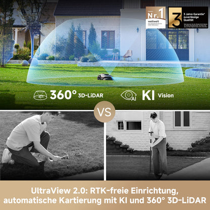 MOVA LiDAX Ultra 800 Mähroboter 800 m² – Ohne Begrenzungskabel, 3D LiDAR+Vision, 5 cm Kantenschnitt