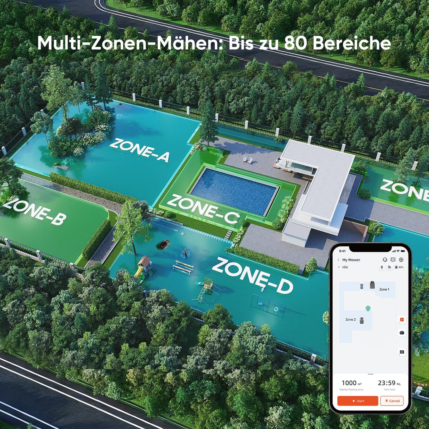 Sunseeker S5 AWD Mähroboter 1600m² – Ohne Begrenzungskabel, RTK+Vision, 60% Steigung, App