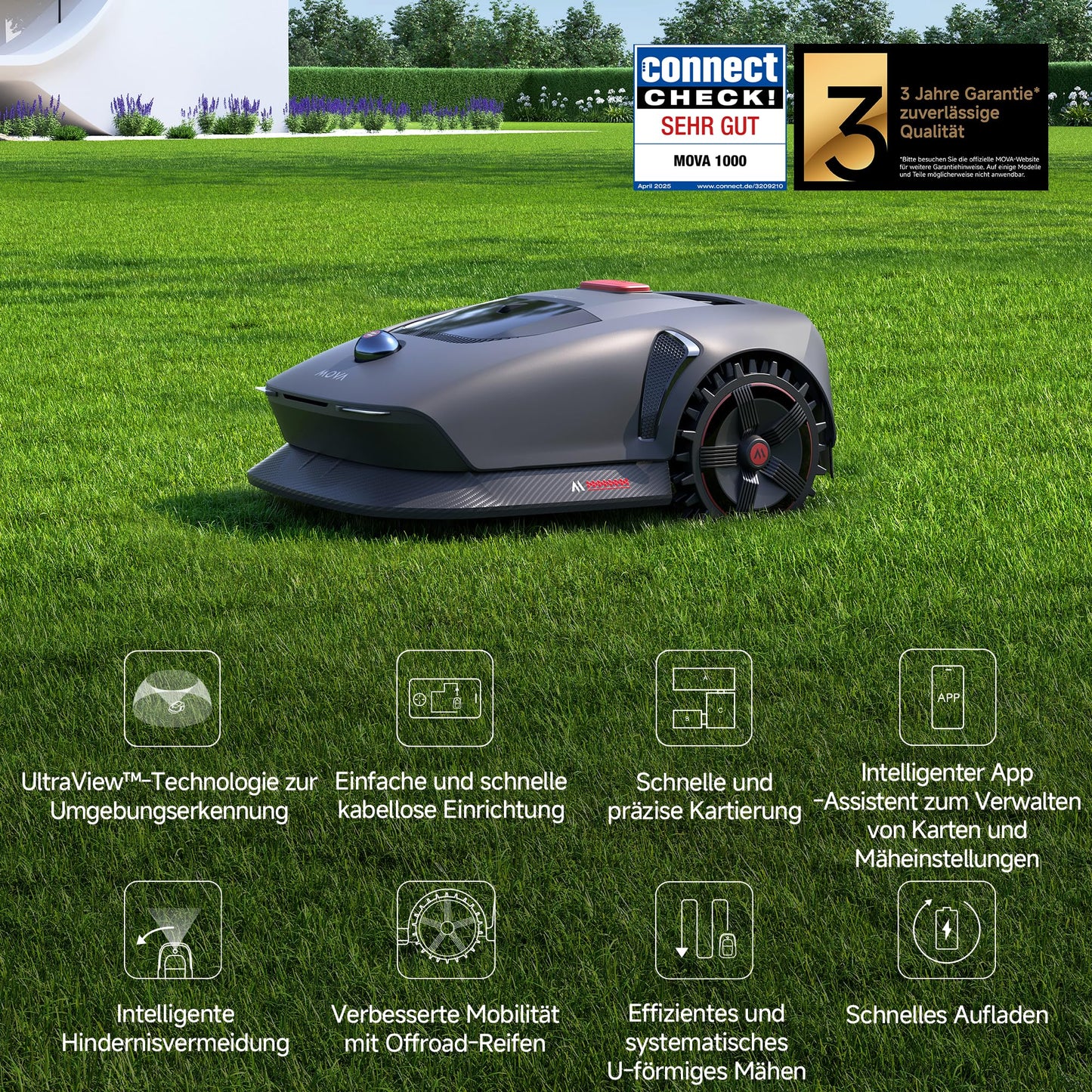 MOVA 1000 Mähroboter 1000 m² – Ohne Begrenzungskabel, 3D LiDAR, 360° Vision